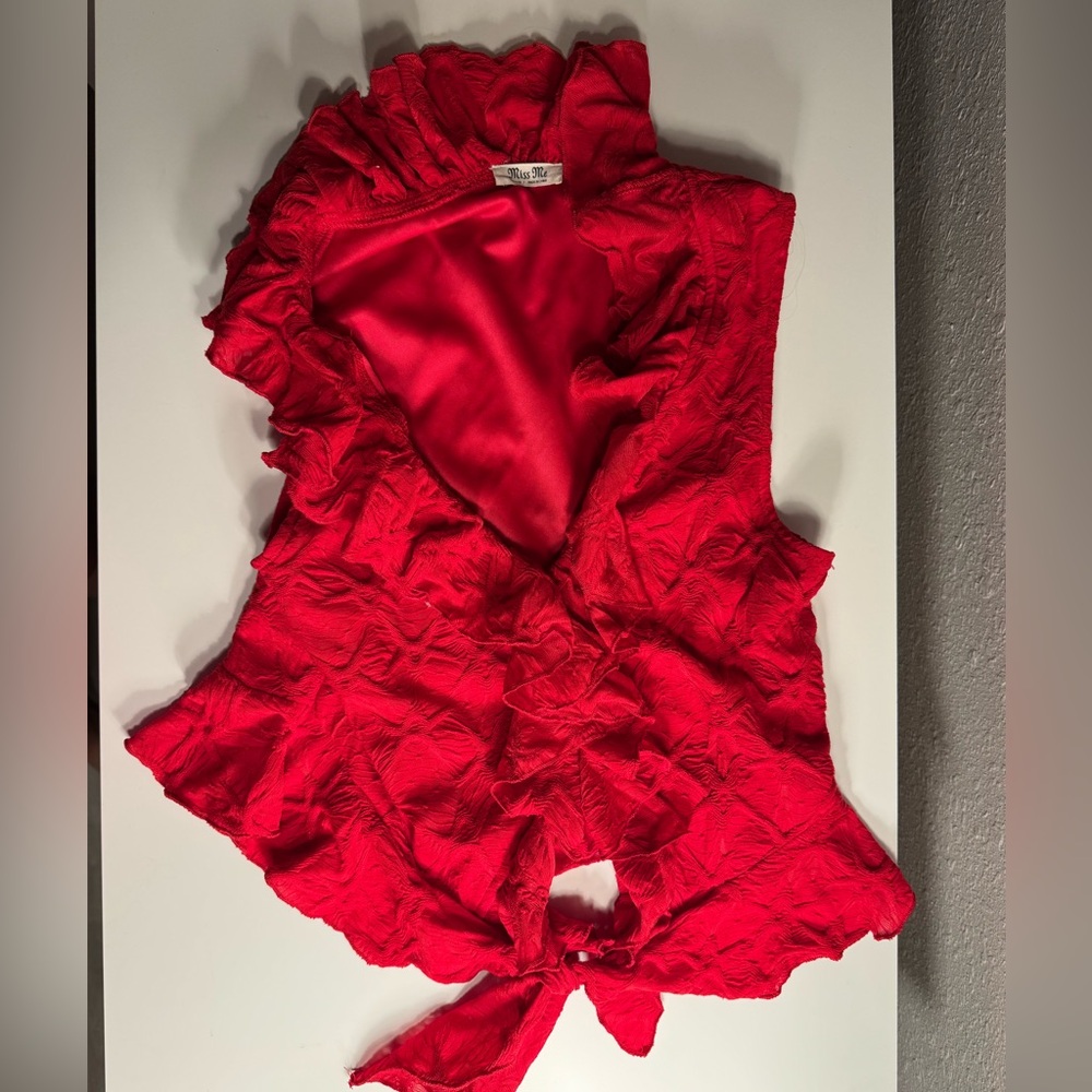 Miss Me Red Ruffled Sleeveless Top